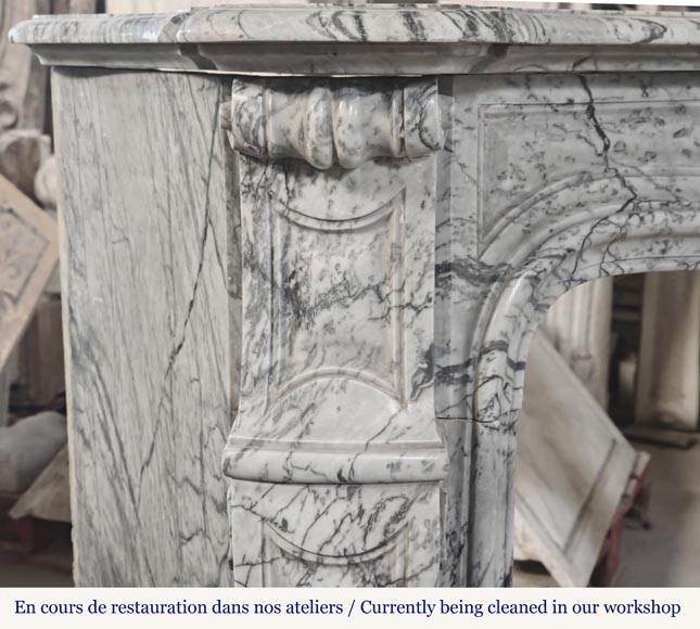  Louis XV style fireplace, Pompadour model, curved, in blue flowered marble-3
