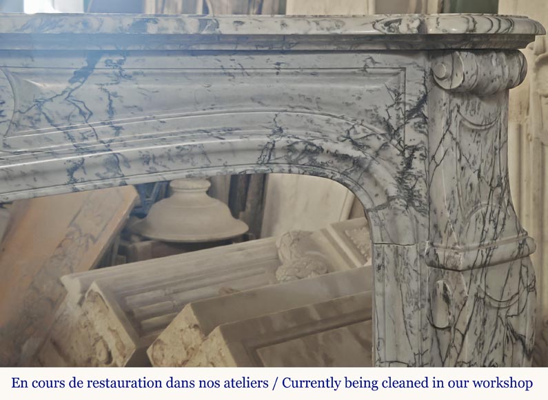  Louis XV style fireplace, Pompadour model, curved, in blue flowered marble-6