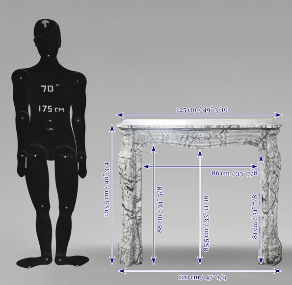  Louis XV style fireplace, Pompadour model, curved, in blue flowered marble-9