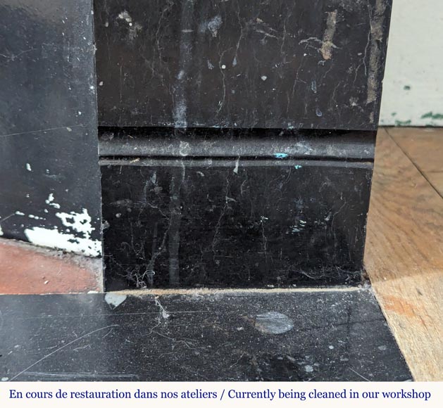 Napoleon III style simple mantel in black speckled marble-7