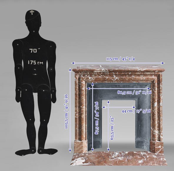 Louis XIV style fireplace in Rouge du Nord marble-10