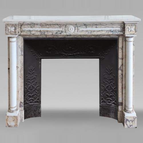 Two-tone Directoire style marble mantel decorated with butterflies