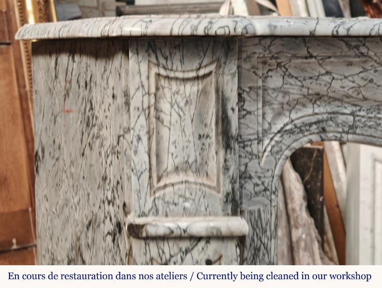 Louis XV style Pompadour mantel in Blue Fleuri marble-3