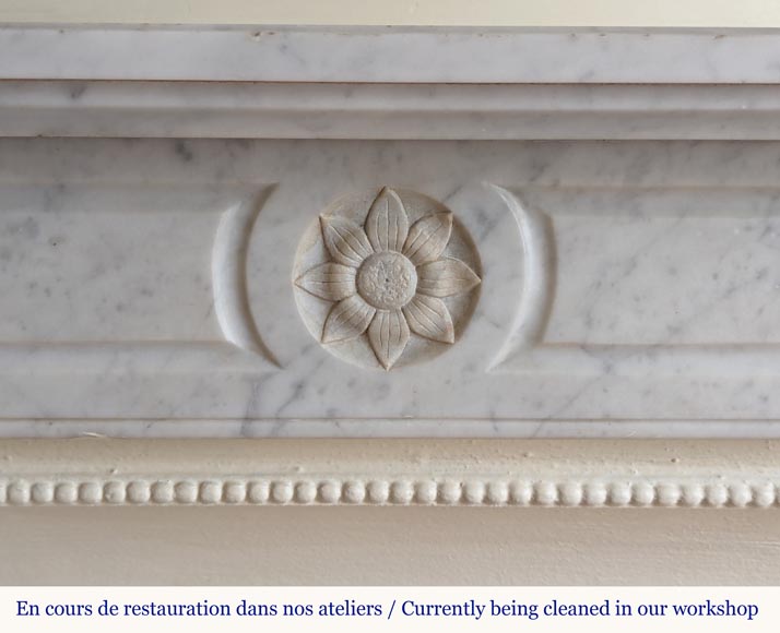 Louis XVI style mantel in Carrara marble adorned with a sunflower flower-1