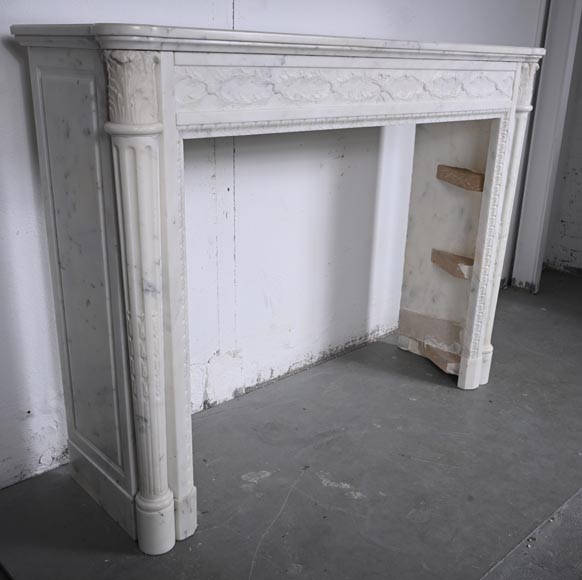 Louis XVI style Carrara marble mantel with half-columns-4