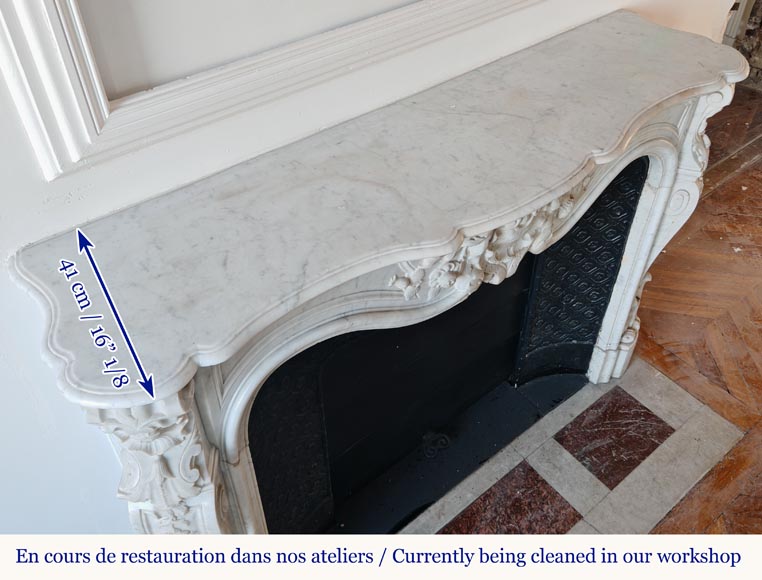 Louis XV style mantel highly carved in Carrara marble-13