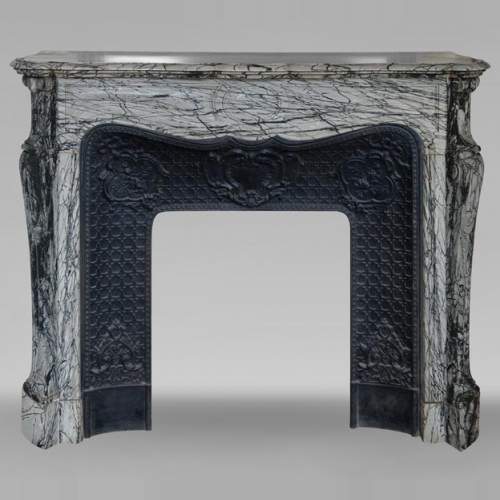Louis XV style Pompadour mantel in Bleu Fleuri marble