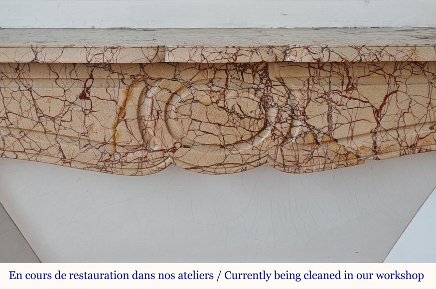 Louis XV style Pompadour flat mantel in highly veined Brocatelle marble-1