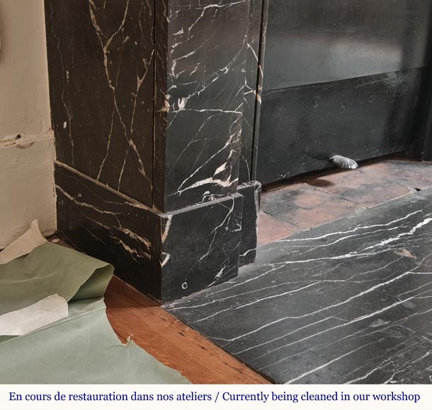 Napoleon III style mantel with modillions carved in black Marquina marble-4