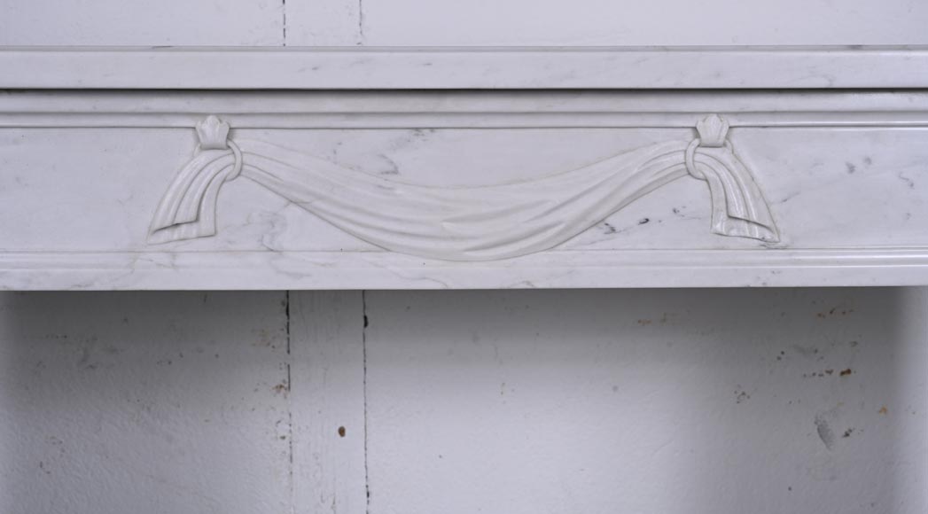 Small Louis XVI style mantel with carved drapery in carrare marble-1