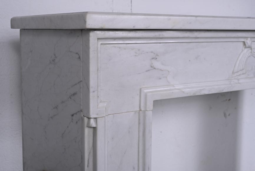 Small Louis XVI style mantel with carved drapery in carrare marble-4