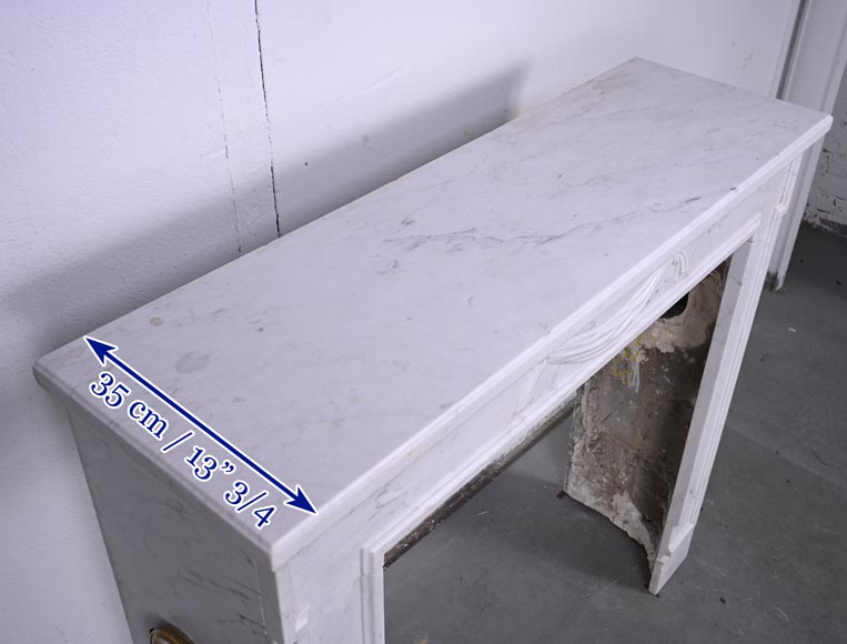 Small Louis XVI style mantel with carved drapery in carrare marble-9