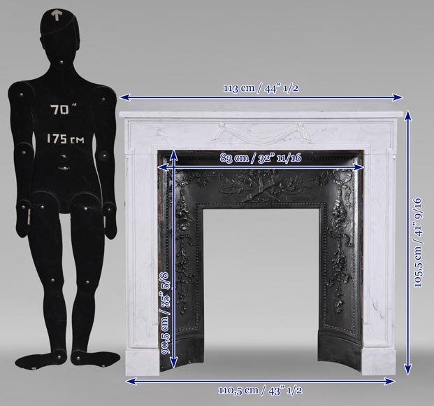 Small Louis XVI style mantel with carved drapery in carrare marble-10