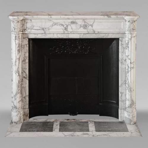 Louis XVI style Arabescato marble mantel with half-columns