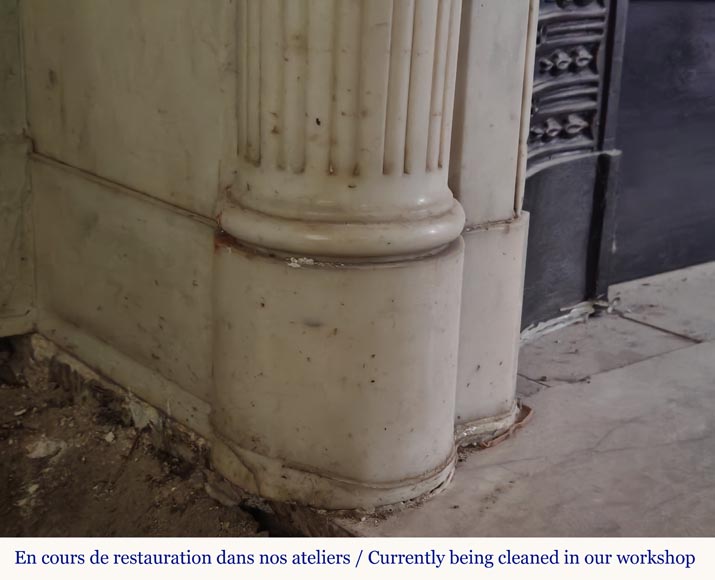 Louis XVI style curved mantel with half columns carved in half statuary marble with bronze décor-6