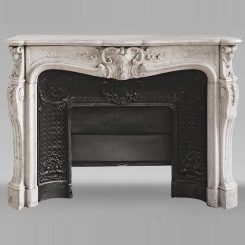 Louis XV style mantel in highly carved Carrara marble