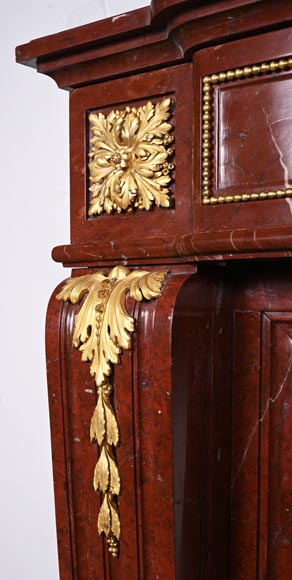 Louis XVI style fireplace in Antique Red marble, with bronze mounts, decorated with a garland-6