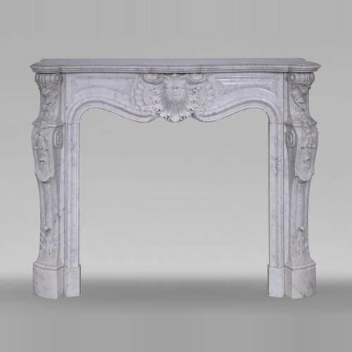  Louis XV style Carrara marble mantel with deeply carved entablature