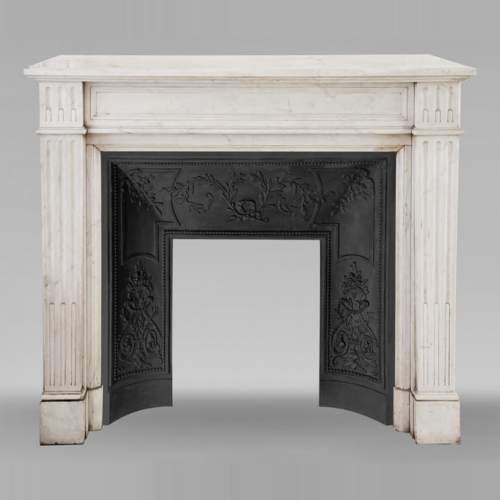 Louis XVI style Carrara marble mantel with filleted flutes