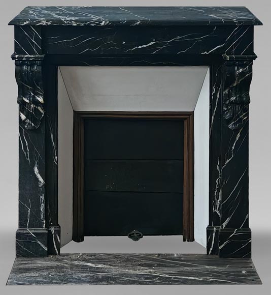 Napoleon III style mantel with black Marquina marble modillions-0