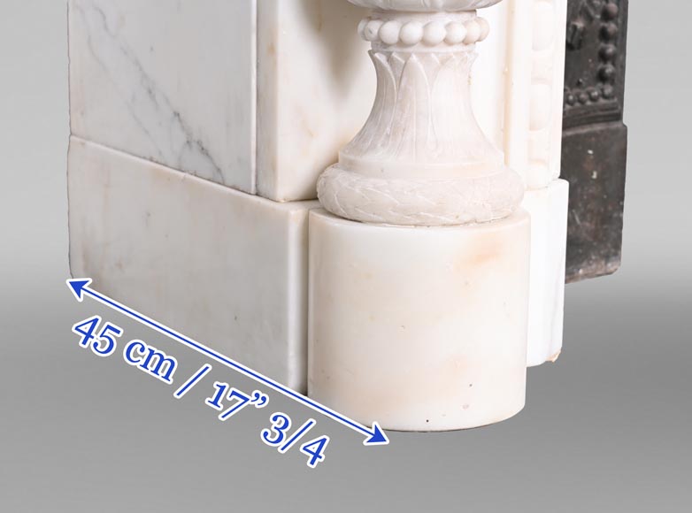 Louis XVI style white marble fireplace with columns and female profile medallion-12