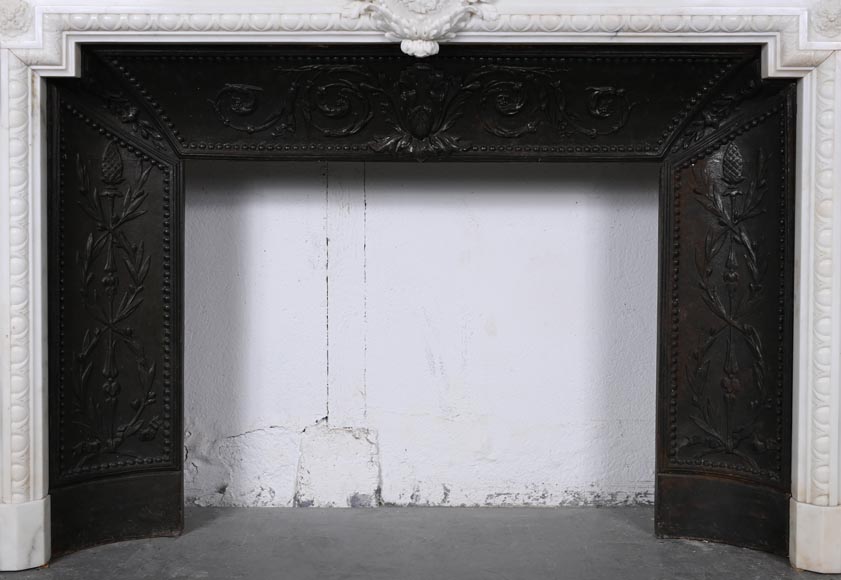 Louis XVI style white marble fireplace with columns and female profile medallion Louis XVI style white marble fireplace with columns and female profile medallion-15