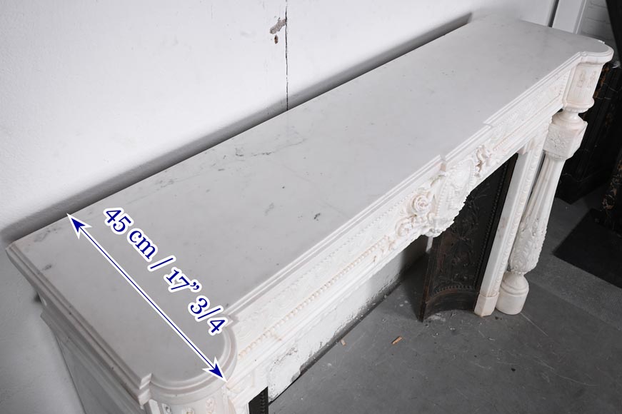 Louis XVI style white marble fireplace with columns and female profile medallion Louis XVI style white marble fireplace with columns and female profile medallion-16