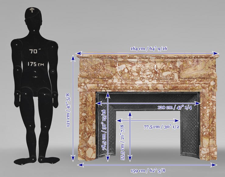 Louis XIV style fireplace in orange breccia marble-10