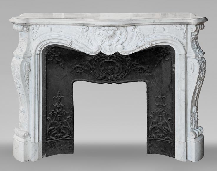Louis XV style fireplace, highly sculpted in Carrara marble, from northern France-0