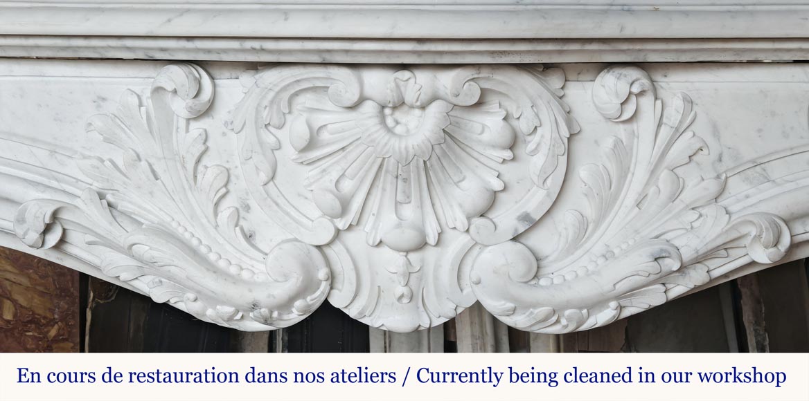 Louis XV style fireplace, highly sculpted in Carrara marble, from northern France-1