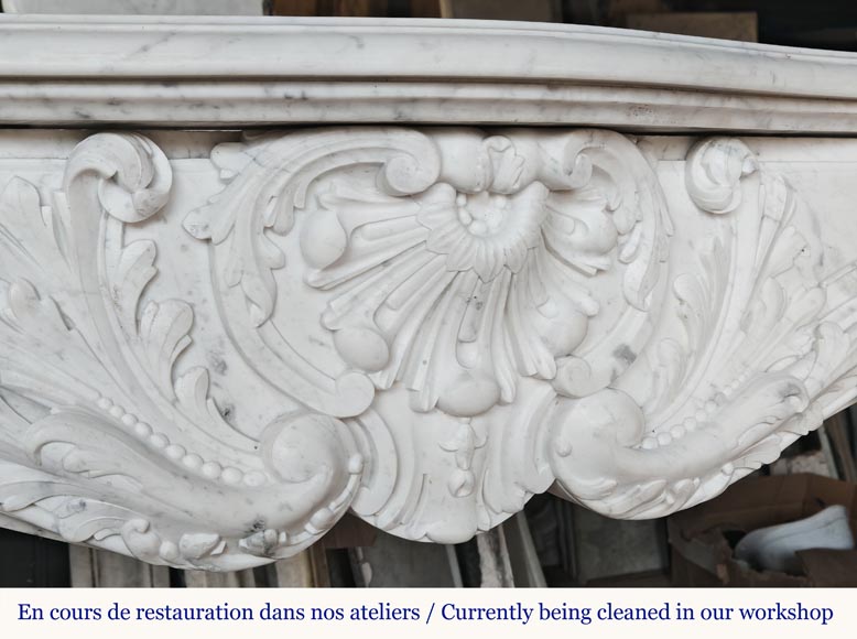 Louis XV style fireplace, highly sculpted in Carrara marble, from northern France-2