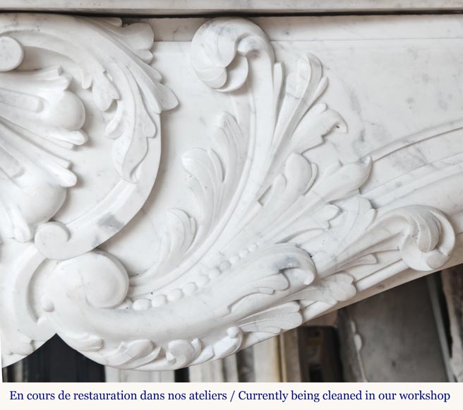 Louis XV style fireplace, highly sculpted in Carrara marble, from northern France-3