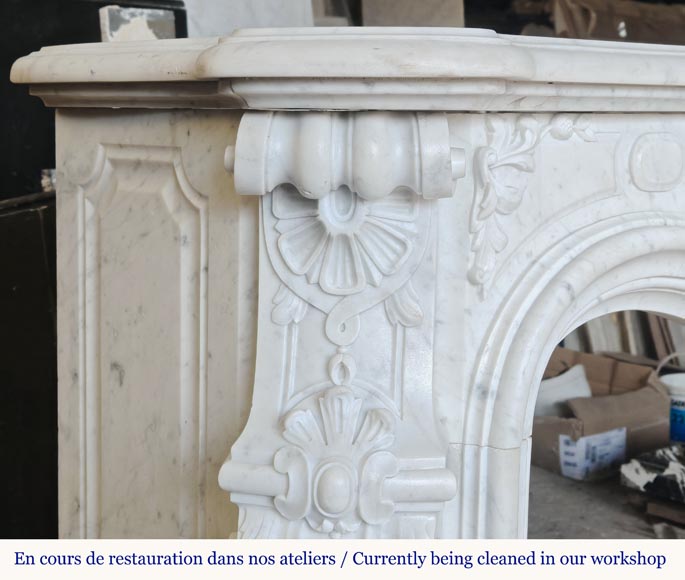 Louis XV style fireplace, highly sculpted in Carrara marble, from northern France-5