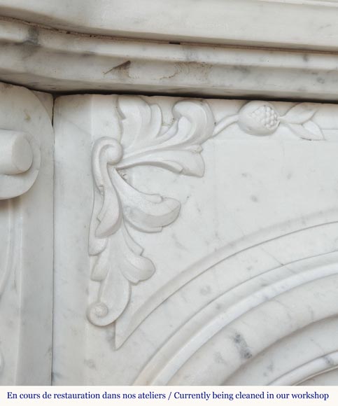 Louis XV style fireplace, highly sculpted in Carrara marble, from northern France-6