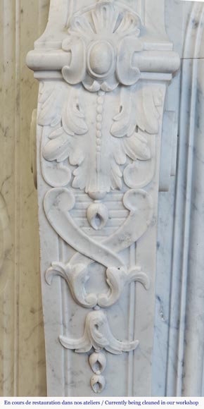 Louis XV style fireplace, highly sculpted in Carrara marble, from northern France-7