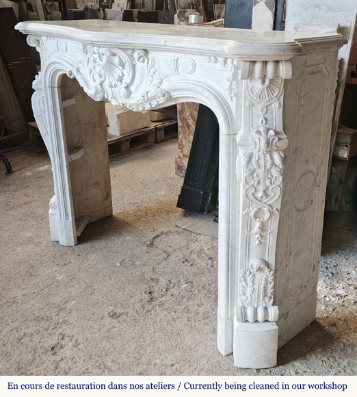 Louis XV style fireplace, highly sculpted in Carrara marble, from northern France-9