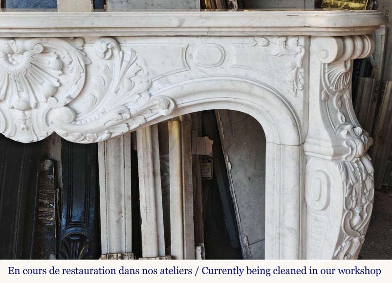 Louis XV style fireplace, highly sculpted in Carrara marble, from northern France-10