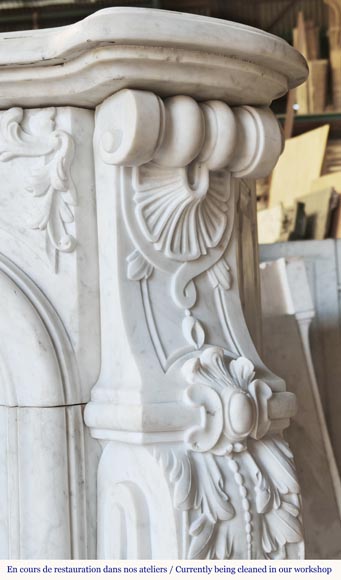Louis XV style fireplace, highly sculpted in Carrara marble, from northern France-11