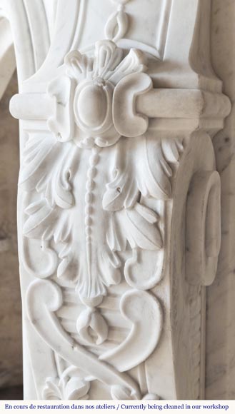 Louis XV style fireplace, highly sculpted in Carrara marble, from northern France-12