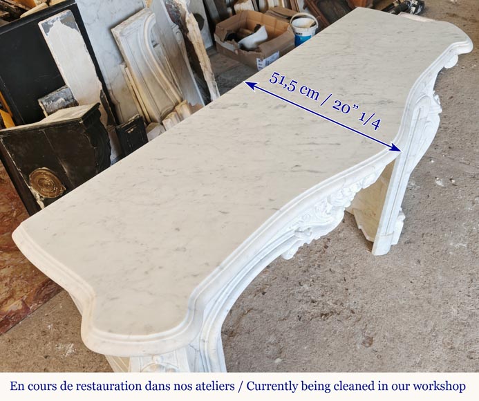 Louis XV style fireplace, highly sculpted in Carrara marble, from northern France-14