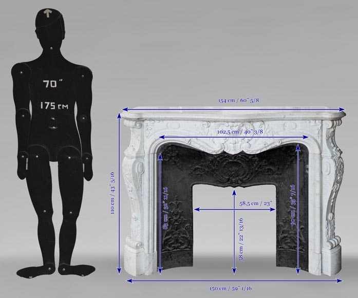 Louis XV style fireplace, highly sculpted in Carrara marble, from northern France-15