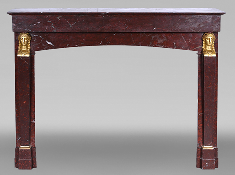 Empire period fireplace in Griotte Red marble, bronzes (attributed to Thomire)-0