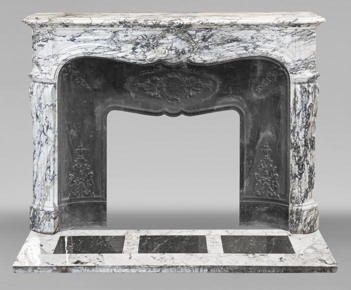  Large Louis XV style fireplace decorated with a large shell, in Seravezza marble-0