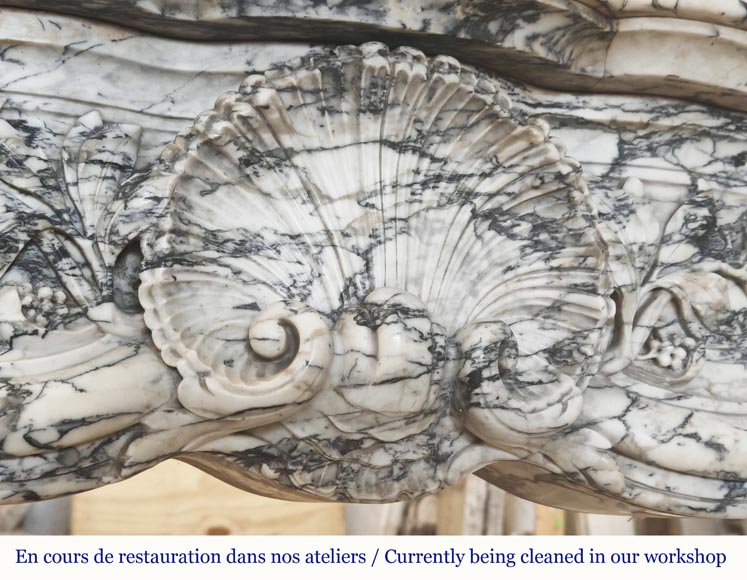  Large Louis XV style fireplace decorated with a large shell, in Seravezza marble-2