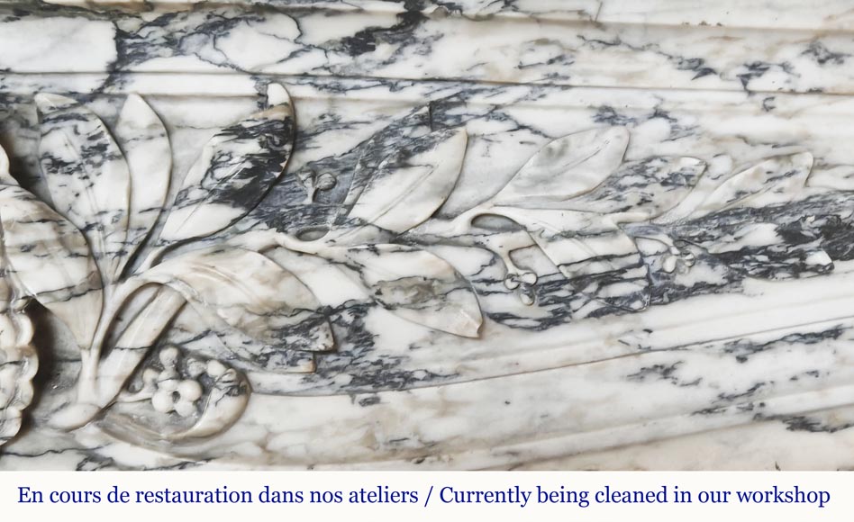  Large Louis XV style fireplace decorated with a large shell, in Seravezza marble-3