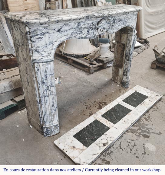  Large Louis XV style fireplace decorated with a large shell, in Seravezza marble-5
