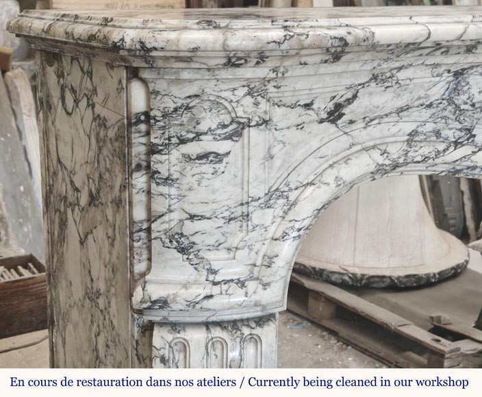  Large Louis XV style fireplace decorated with a large shell, in Seravezza marble-6