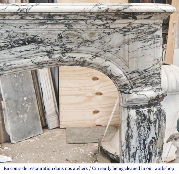  Large Louis XV style fireplace decorated with a large shell, in Seravezza marble-10