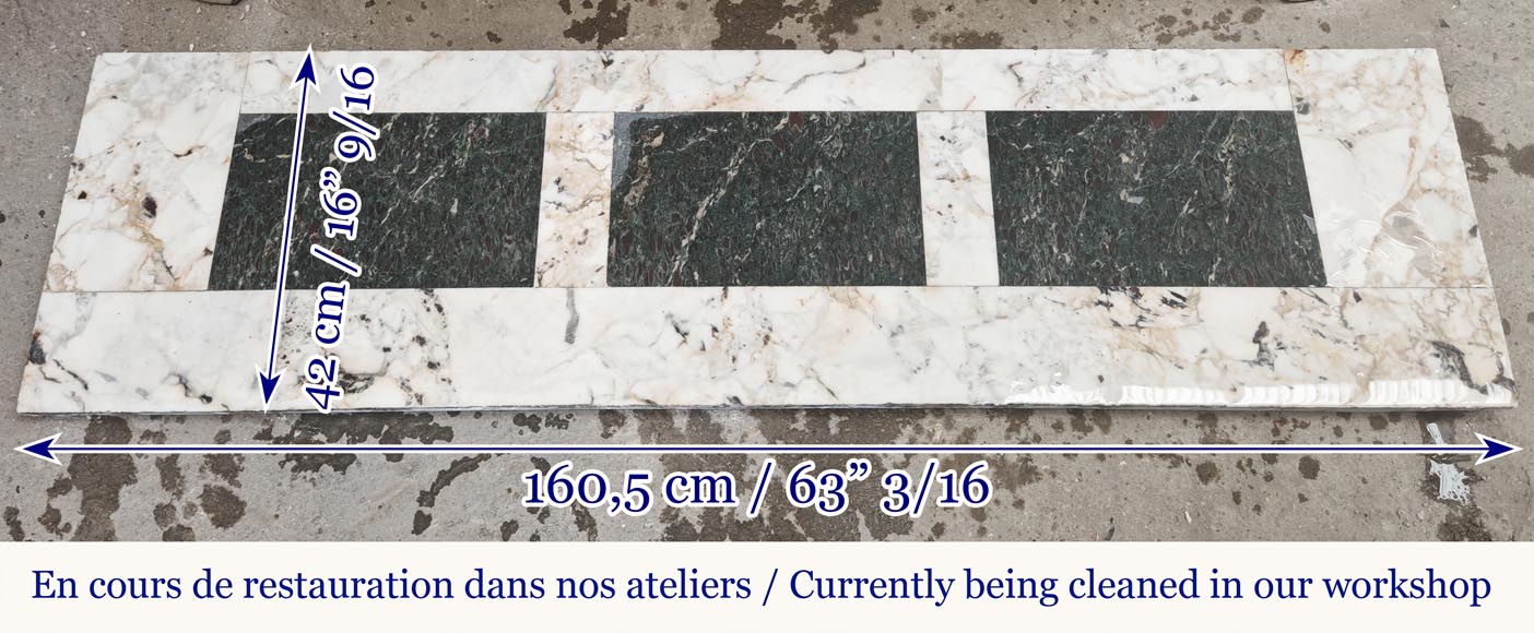  Large Louis XV style fireplace decorated with a large shell, in Seravezza marble-12