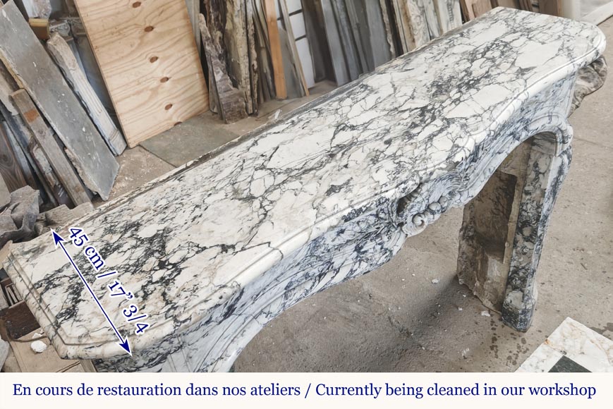  Large Louis XV style fireplace decorated with a large shell, in Seravezza marble-13